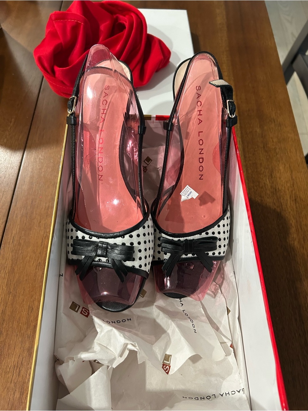 Sacha London Black & White Polka Dot Peep-Toe Slingbacks